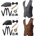 thumbnail image 2 of Disfraz de gánster y conjunto de accesorios para hombre, chaleco Steampunk, chaleco Peaky Blinders, reloj de bolsillo, traje de cosplay de Gatsby para hombre de los años 20, 2 of 5