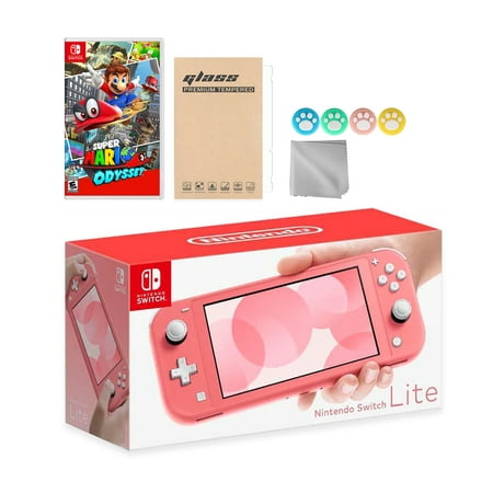 Nintendo Switch Lite Coral with Super Mario Odyssey and Mytrix Accessories NS Game Disc Bundle Best Holiday Gift
