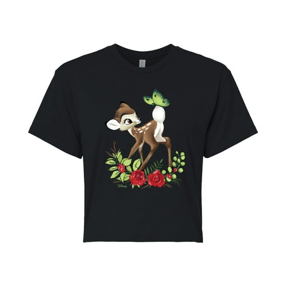 Disney Bambi - Christmas - Botanical Butterfly - Juniors Cropped Cotton Blend T-Shirt