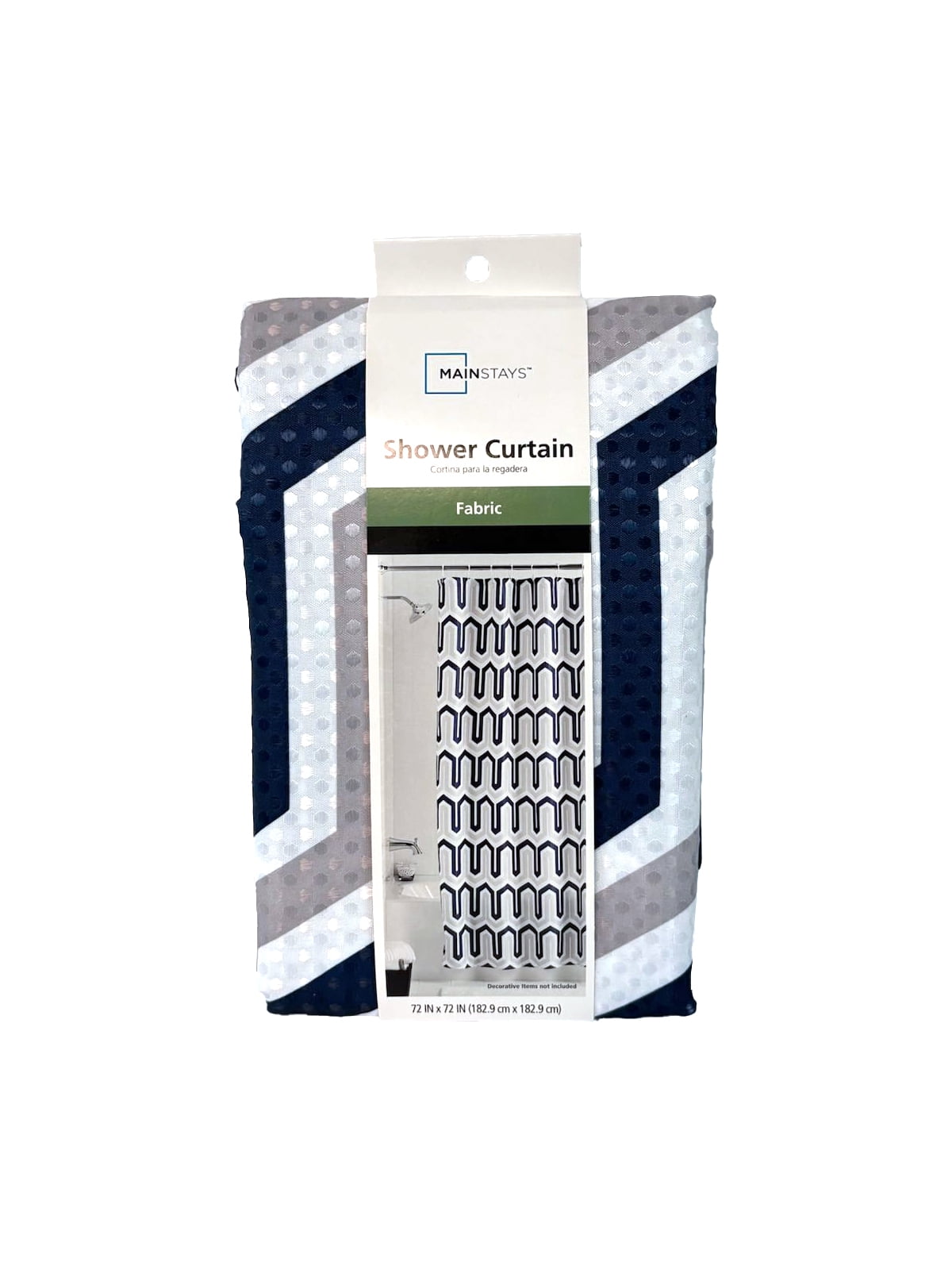 Mainstays Navy Geometric Curtain + Medium Weight Liner
