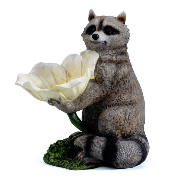 Estatua De Animales De Jardín Mapache Con Escultura De Flores Alimentador De Pájaros De Resina Para Decoración De Jardín Y Patio Serendint HA036434-00