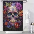 thumbnail image 2 of Colorful Flower Skull Shower Curtain for Bathroom with 12Hooks, Polyester Fabric Thick Shower Curtain Washable Waterproof Curtain, 2 of 5