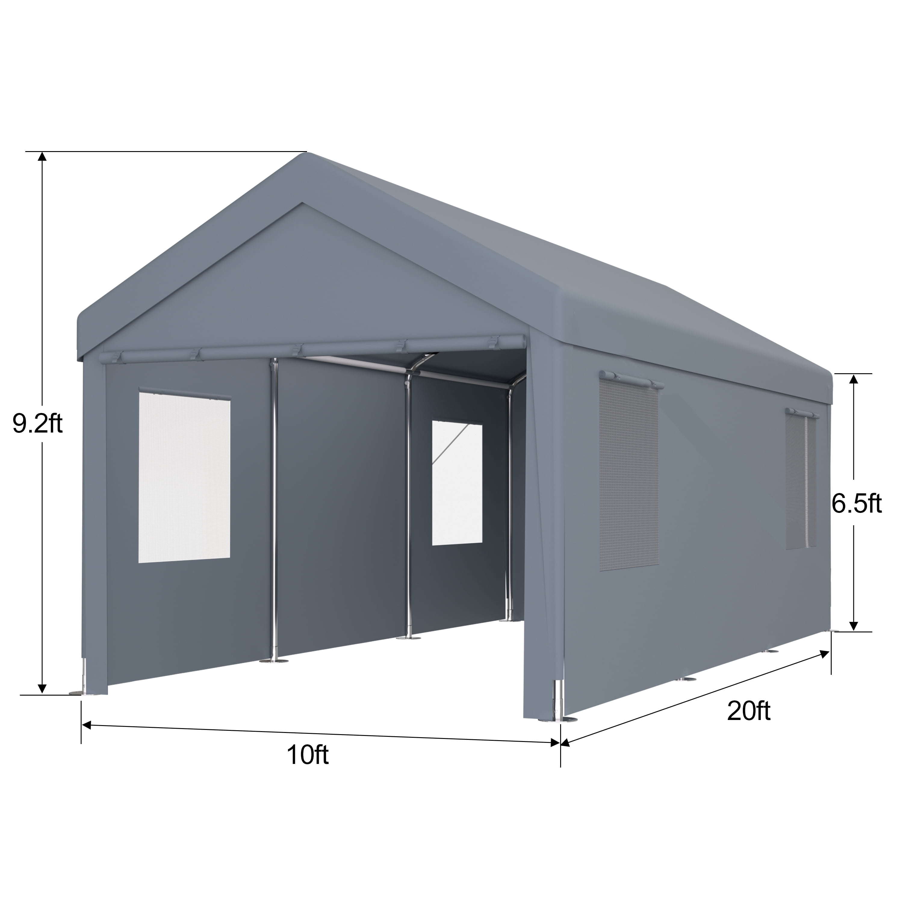 Heavy Duty 10x20 Portable Garage Carport with Doors & Windows