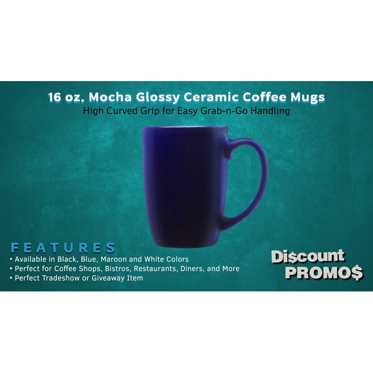 10 Large Mocha Glossy Ceramic Coffee Mugs Set, 16 oz. - Stoneware, Smooth,  Durable, C-handle - Blue - Walmart.com