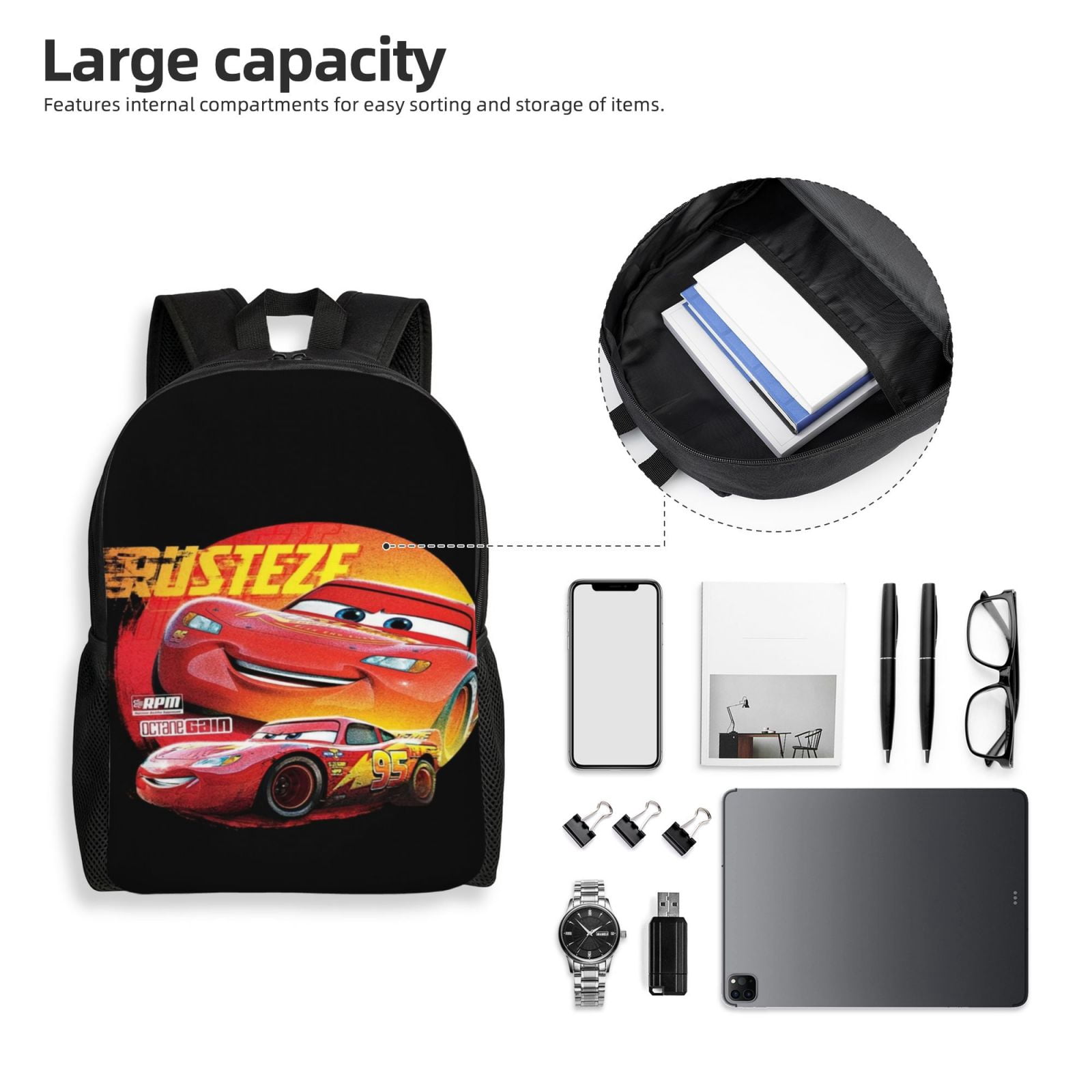 Lightning McQueen Anime Backpack Cartoon Travel Bags 3D Printed Casual Daypacks Multipurpose Backpacks