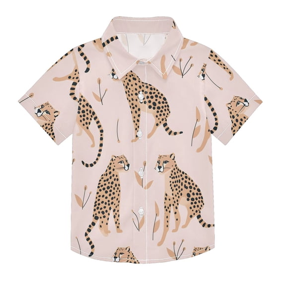 Dailycode Small Short Sleeve Button Down Shirts Cheetah Leopard Casual Shirt 3-10 Years