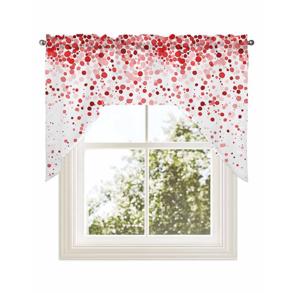 Red Polka Dot Kitchen Curtains Swag Valance for Windows/Bathroom/Cafe, Abstract Modern Art Dots Watercolor Rod Pocket Drape Panel Swag Curtains Valance for Bedroom/Living Room 56"x36"