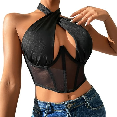 

JDEFEG Top Women Fitted Women Lace Bra Strapless Satin Tube Top Crop Bustier Top Sheer Casual Blouse Tops Mini Bustier Strapless Corset Underwear Lace Black M
