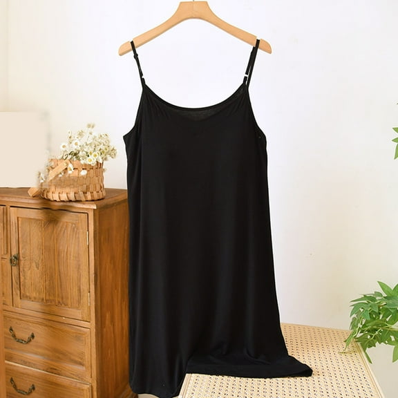 Blmnix Cotton Nightgowns Nightgowns for Women Sexy Nightgown Chemises Sleep Shirts V-Neck Black Short Sleeveless Bamboo Nightgowns for Women,M