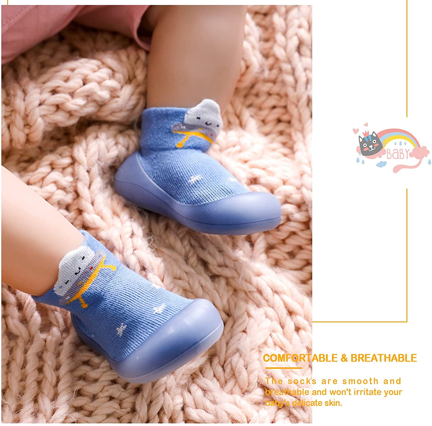 Baby Toddler Sock Shoes Unisex Non-Slip,Baby Floor Shoes Non-Skid Floor Slipper,Breathable Thick Indoor Outdoor Winter Warm Shoes Socks for Baby Boy Girls 