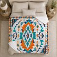 thumbnail image 5 of Desert Diamond Sofa Scene, Rustic Boho Geometric Folk Art Style for Pattern Lovers, Orange Turquoise Border Theme and Housewarming Gift, Cozy Flannel Blanket for Living Room Bedroom, Home Decor, 5 of 9