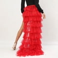 thumbnail image 4 of PNTUTB Women's Fashion Solid Color Multi-Layer Tulle Lightweight High Slit Asymmetrical Ankle Length Skirt, 4 of 6
