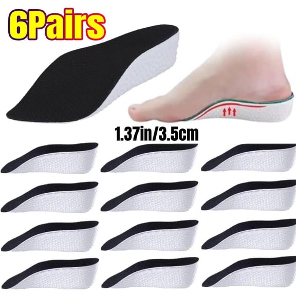 6 Pairs Insoles Height Increas - Orthopedic High Pads, Orthopedic Height Insoles, Arch Support Height Increase Insoles, Heel Lifts (Black, 1.37in/3.5cm)