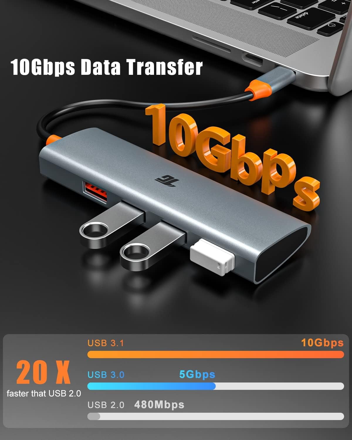 USB C Hub, USB C to 4 USB 3.1 Ports Adapter, USB 3.1 Hub with 10Gbps SuperSpeed for MacBook Pro/Air, iMac, Dell, Chromebook and More Type C Devices