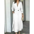 thumbnail image 4 of Women Autumn Casual Lapel Split Wrinkle-Free Long Maxi Vacation Dress with Pockets Creamy White M, 4 of 5