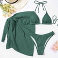 thumbnail image 7 of Erwazi Women's Solid Halter Drawstring 3 Piece Swimsuit Set Cover Up String Tie Side Bathing Suits, 7 of 7