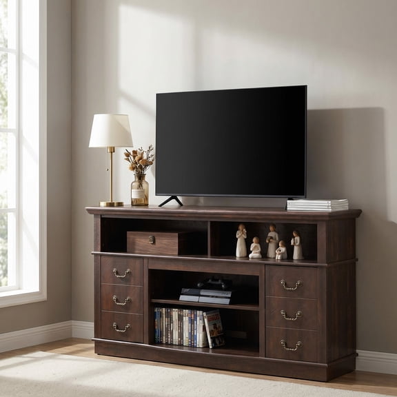 iooHug Mid Century Modern TV Stand, 60" Wood Entertainment Center with Storage for Living Room