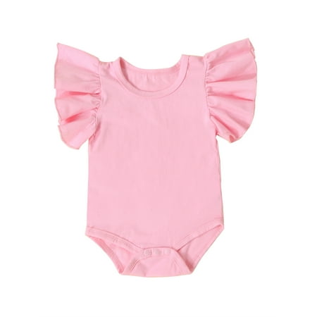 

Baby Summer Romper Fly Sleeve Crew Neck Solid Color Bodysuit