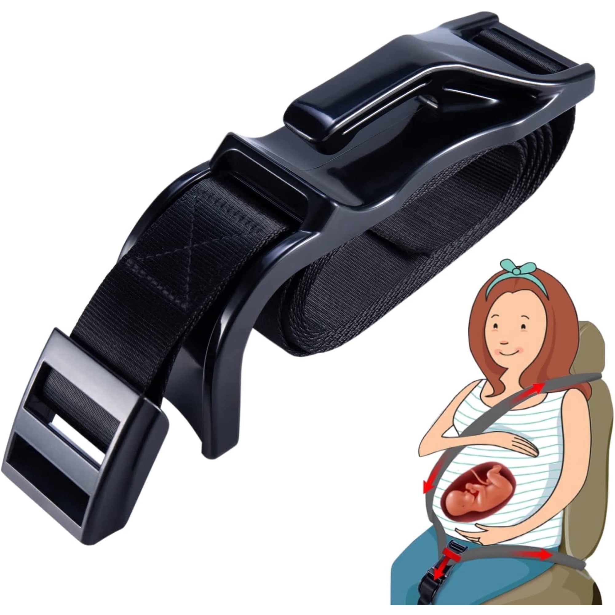 HQinX Maternity Seat Belt Adjuster, Car Bump Strap for Pregnant Women, Belly Protection, Prevent Abdominal Compression (Black)