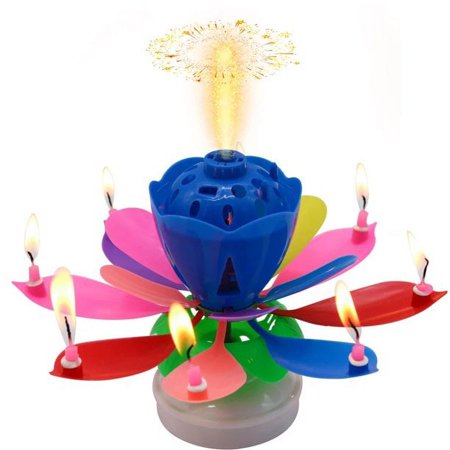 Risewill DIY Cake Decoration,Lotus Flowering Candle, Birthday Cake Candle, Flat Rotating Electronic Lotus Candle, Creative Cake Decoration with Music