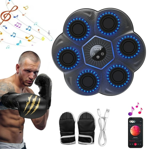 Smart Music Boxing Machine, Bluetooth Interactive Punching Trainer with Boxing Gloves, Wall Mounted Music Boxing Trainer, 9 Training Modes, 18 Speed Levels, Smart Boxing Equipment for Home and Gym