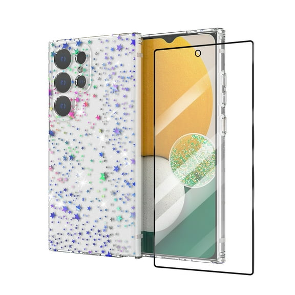 Allytech Galaxy S24 Ultra Case with Tempered Glass Screen Protector, Fingerprint Unlock Anti-Scratch Luxury Design Back Cover Case for Samsung Galaxy S24 Ultra 6.8", Colorful Stars