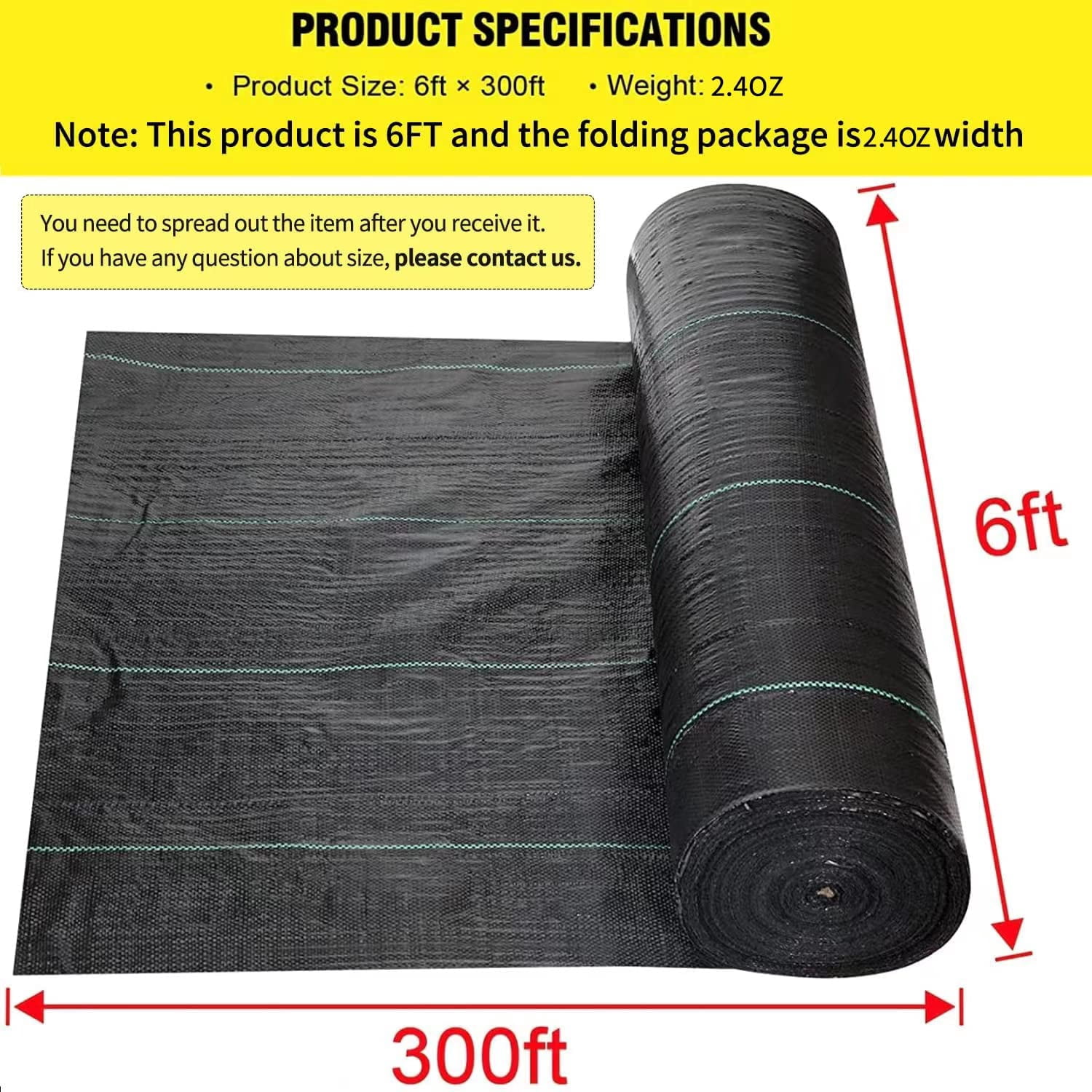 DWALE 6x300 ft Driveway Fabric, 2.4OZ Heavy Duty Road Fabric for Erosion Control, French Drain & Construction Projects