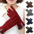 thumbnail image 2 of Opolski 1 Pair Two Buttons Solid Color Driving Gloves Fleece Lining Warm Women Gloves for Autumn Winter Red, 2 of 7