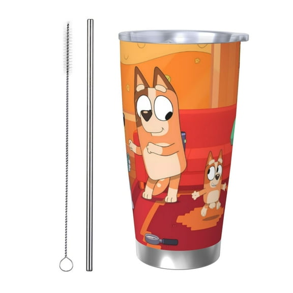 Johaoi Bluey Print 20oz Tumbler,Travel Coffee Mug Tumbler with Flip Lid Stainless Steel Water Bottle Gifts for Women Men Him Her-Straw Two-piece Set