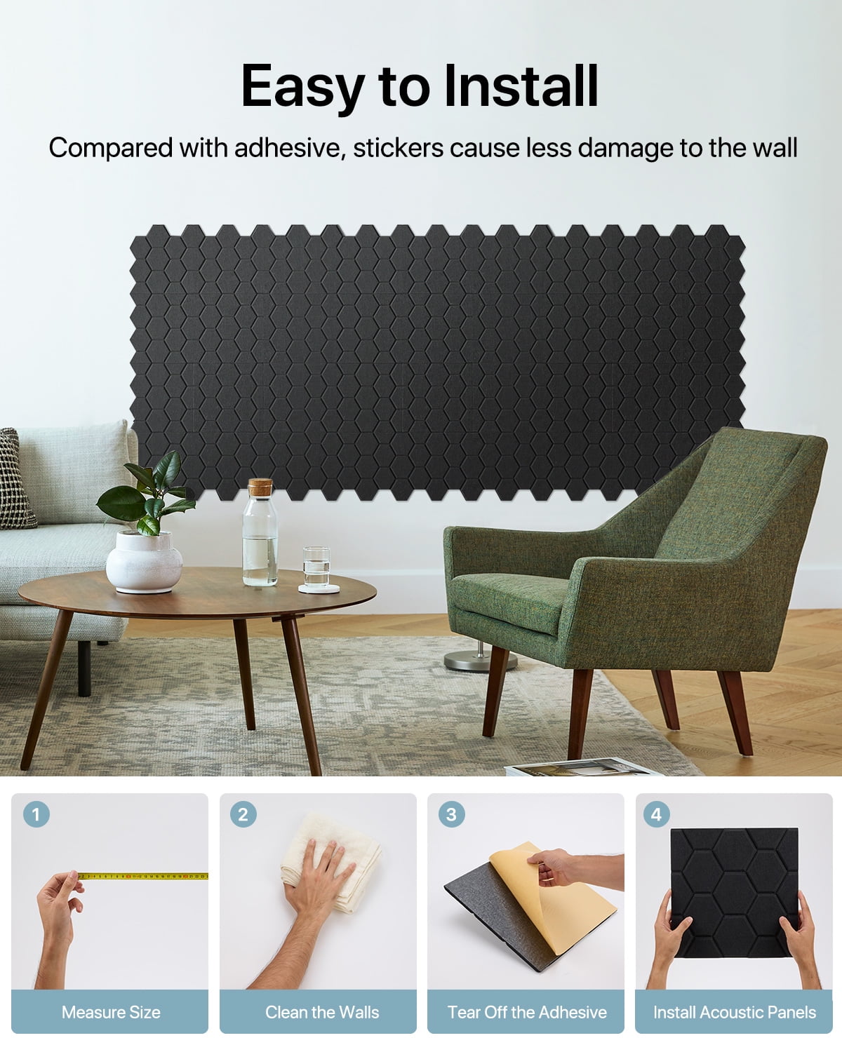 Soundsbay Sound Proofing Panels Self-Adhesive, 12 Pack Honeycomb Acoustic Wall Panels for Door, Ceiling, 12" X 12" X 0.4"