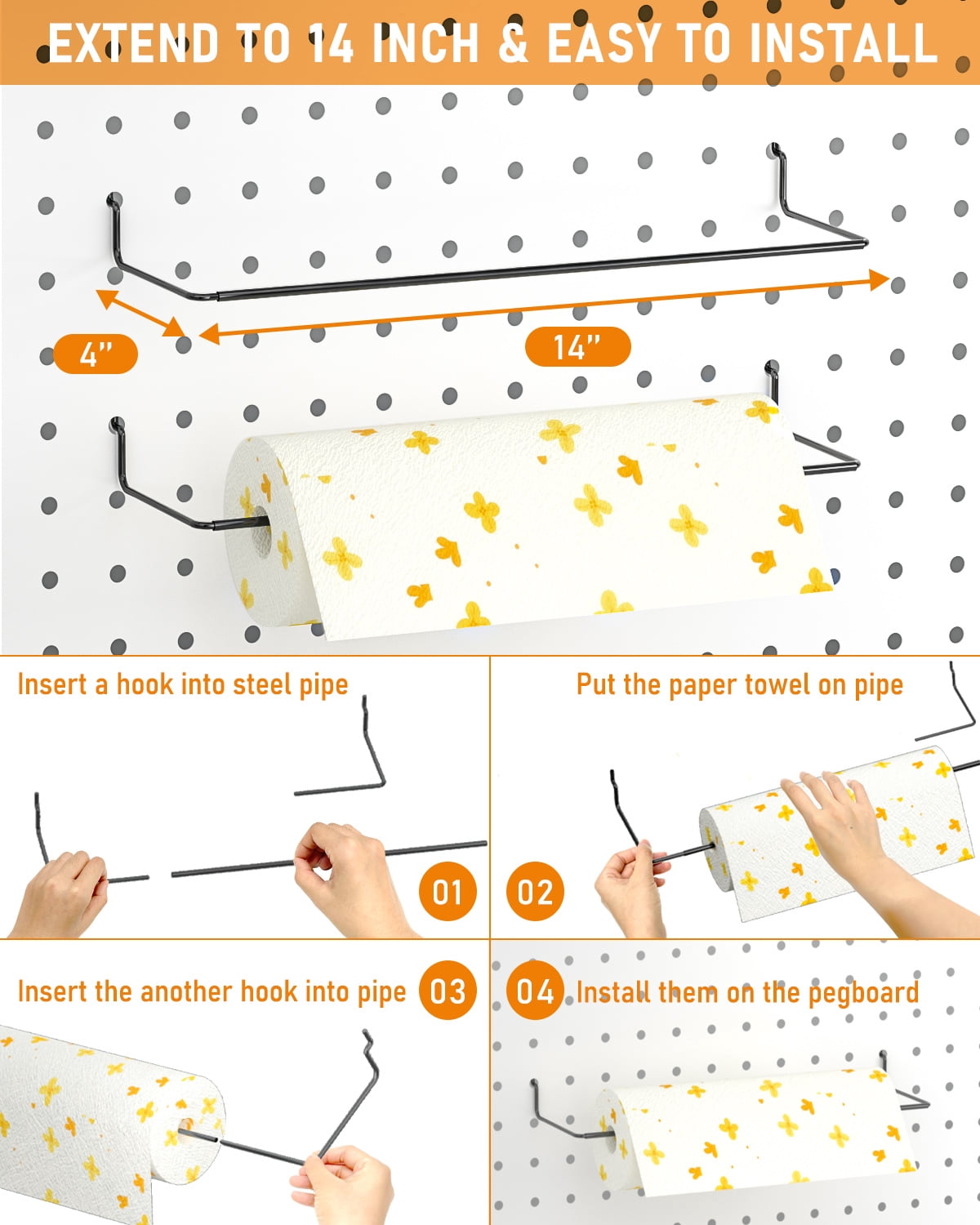 INCLY 30Pcs Peg Board Organizer Accessories Kit, Pegboard Hooks Assortment with Bins, Cups, Wire Baskets and Paper Towel Holder for 1/8“ and 1/4” Pegboard Garage Workbench Craft Room Organizing Tools