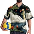 thumbnail image 4 of Swan Men's Short Sleeve Spread Collar Poplin Button Down Casual Printed Summer Beach Unisex Shirts, 4 of 6