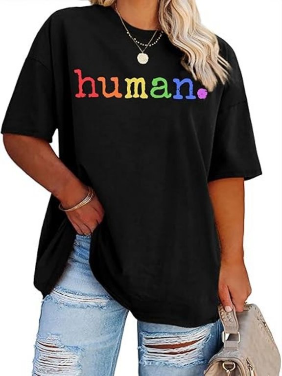 Pride Shirt Women Plus Size Human Tshirt Rainbow Graphic Tee Pride Lesbian T Shirt LGBT Equality Top