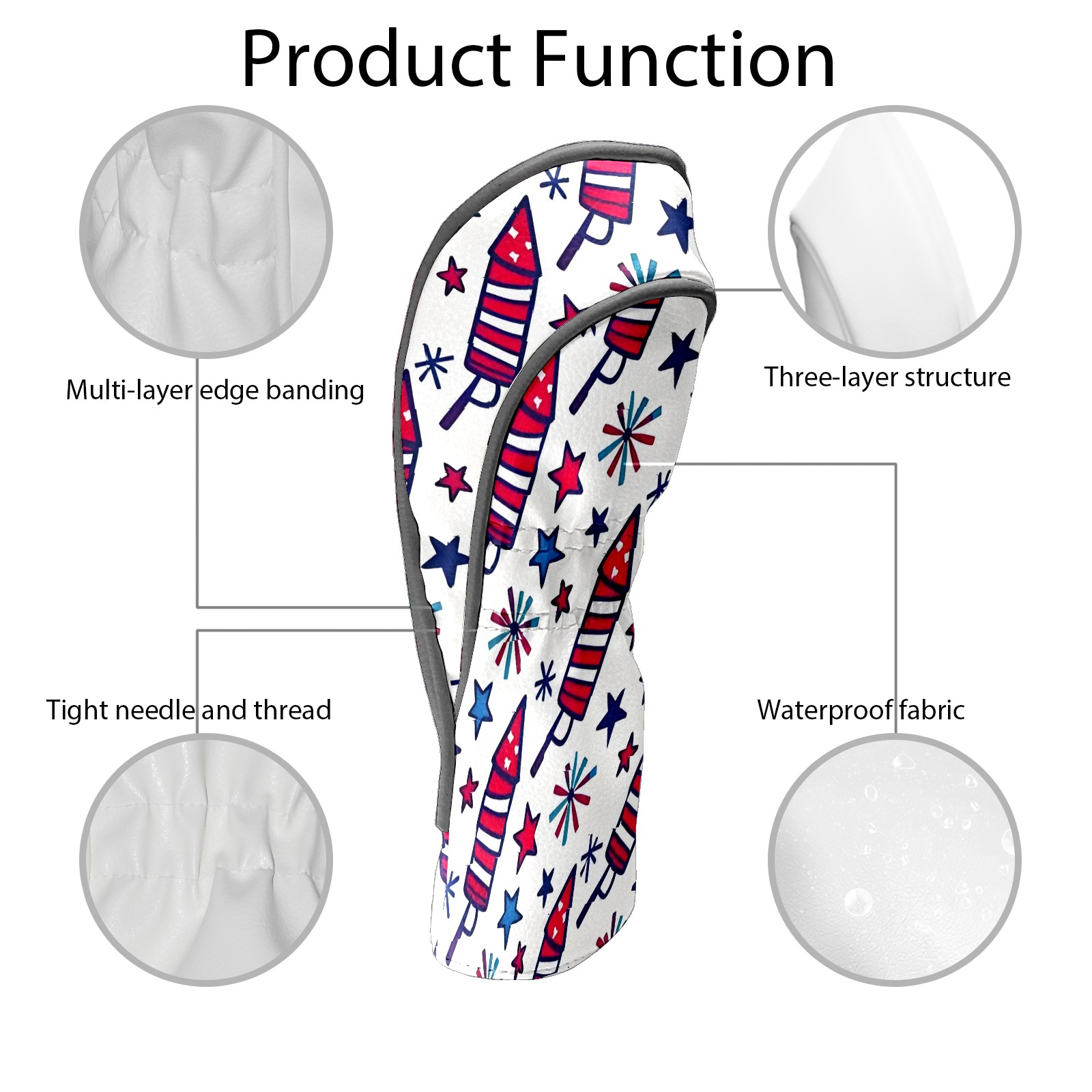 Golf Club Covers, RedBlue FireworkRocket Premium PU Leather Driver Hybrid Putter Head Covers with Velvet Lining, Waterproof Golf Gifts for Men Women