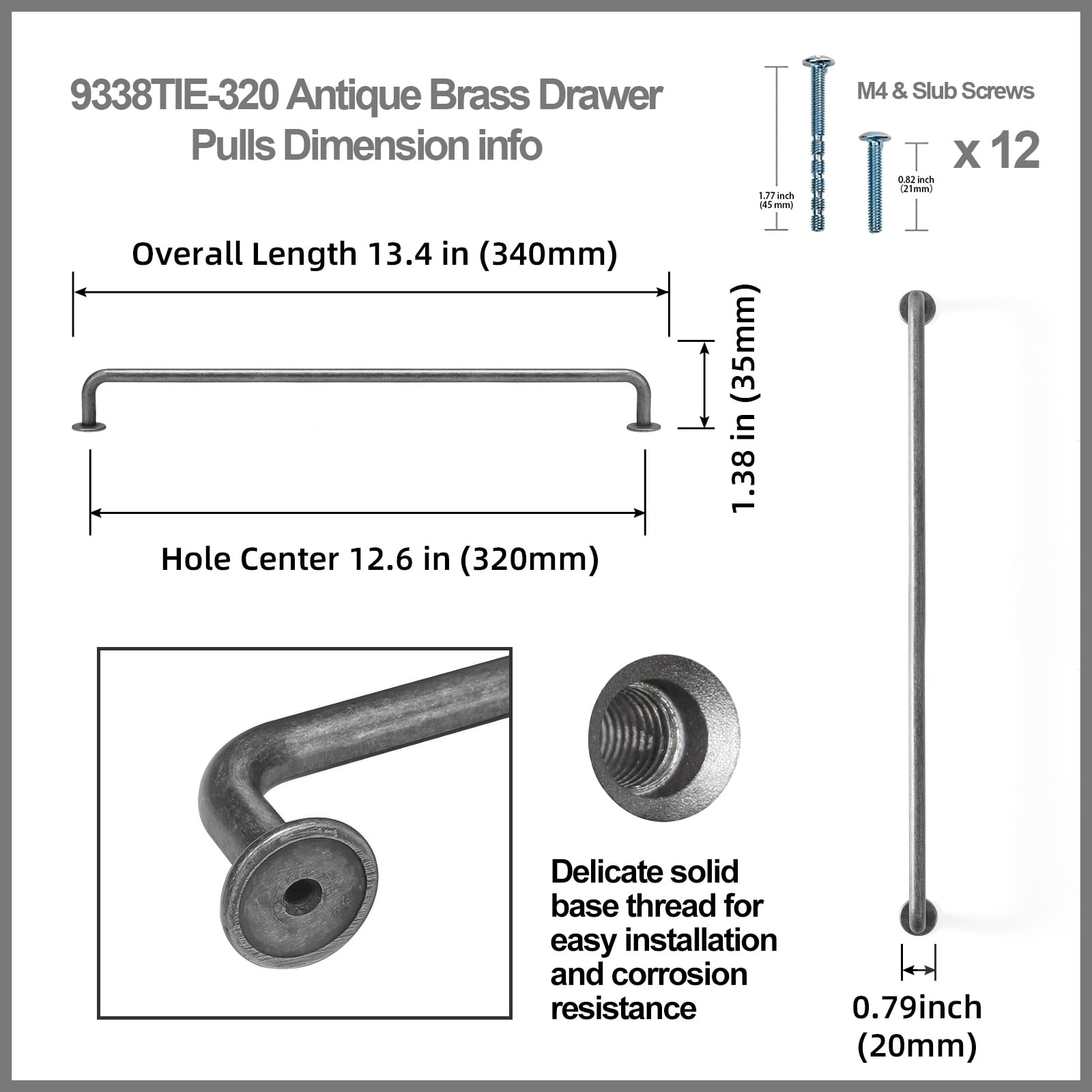 Goo-Ki 6 Pack Weathered Nickel Contemporary Cabinet Hardware Handle Pull 12.5"Hole Center(320mm) Hole Centers