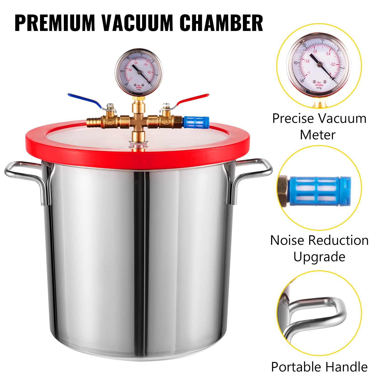 VEVOR Vacuum Chamber with Pump, 4CFM 1/3hp Vacuum Pump with High-Capacity 2 gallons Vacuum Chamber, Vacuum Pump Chamber Kit Vacuum Degassing Chamber Kit