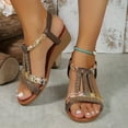 thumbnail image 5 of Women Rhinestone Sandals T-Strap Buckle Bohemian Pearl Crystal Flat Sandals Elastic Slip on Beach Sandals, 5 of 5