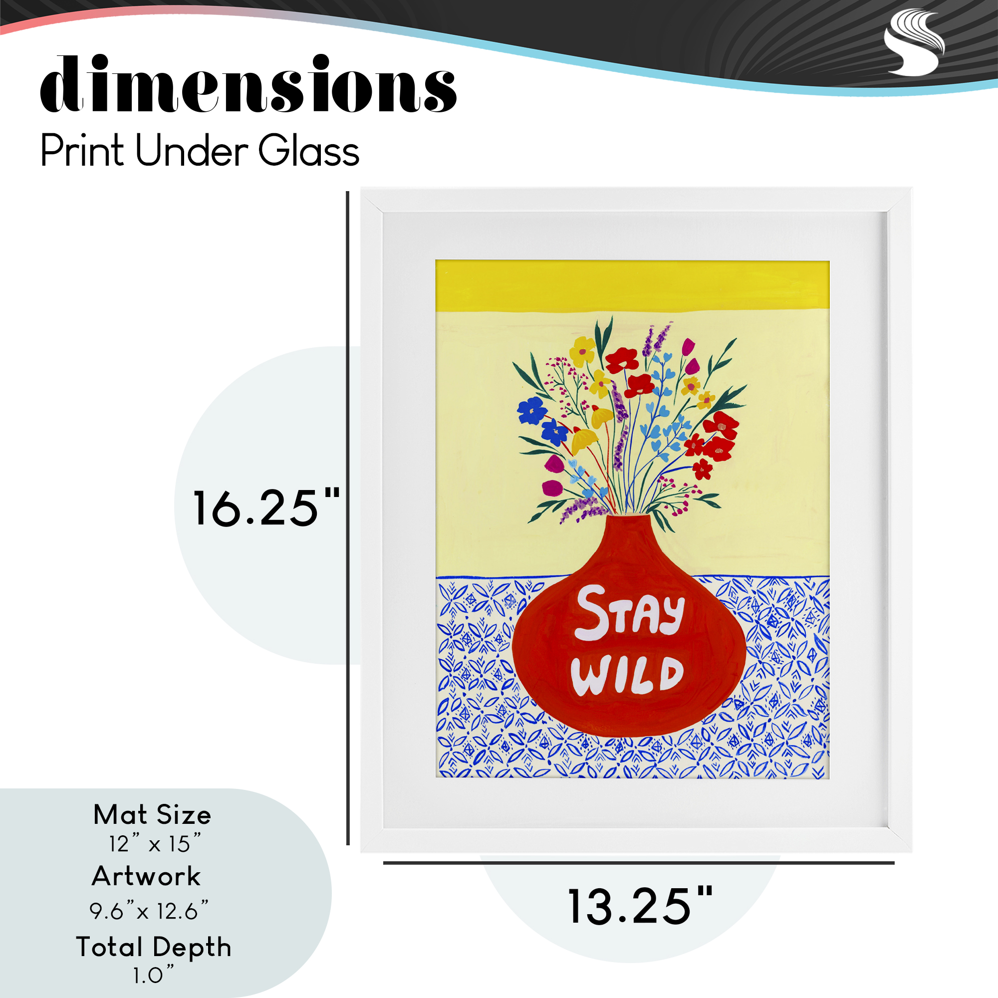 Stay Wild Midcentury Flowers White Framed Print Under Glass, design by Nabeela Rumi
