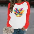 thumbnail image 4 of Xuyuer Mardi Gras Shirts for Women Shirt Funny Mask Graphic Tee Carnival Long Sleeve Shirt V Neck Top, 4 of 6