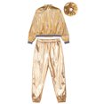 thumbnail image 4 of Yartina Kids Boys Girls Hip Hop Jazz Dance Costumes Shiny Metallic Bomber Jacket with Sweatpants Gold 14, 4 of 7