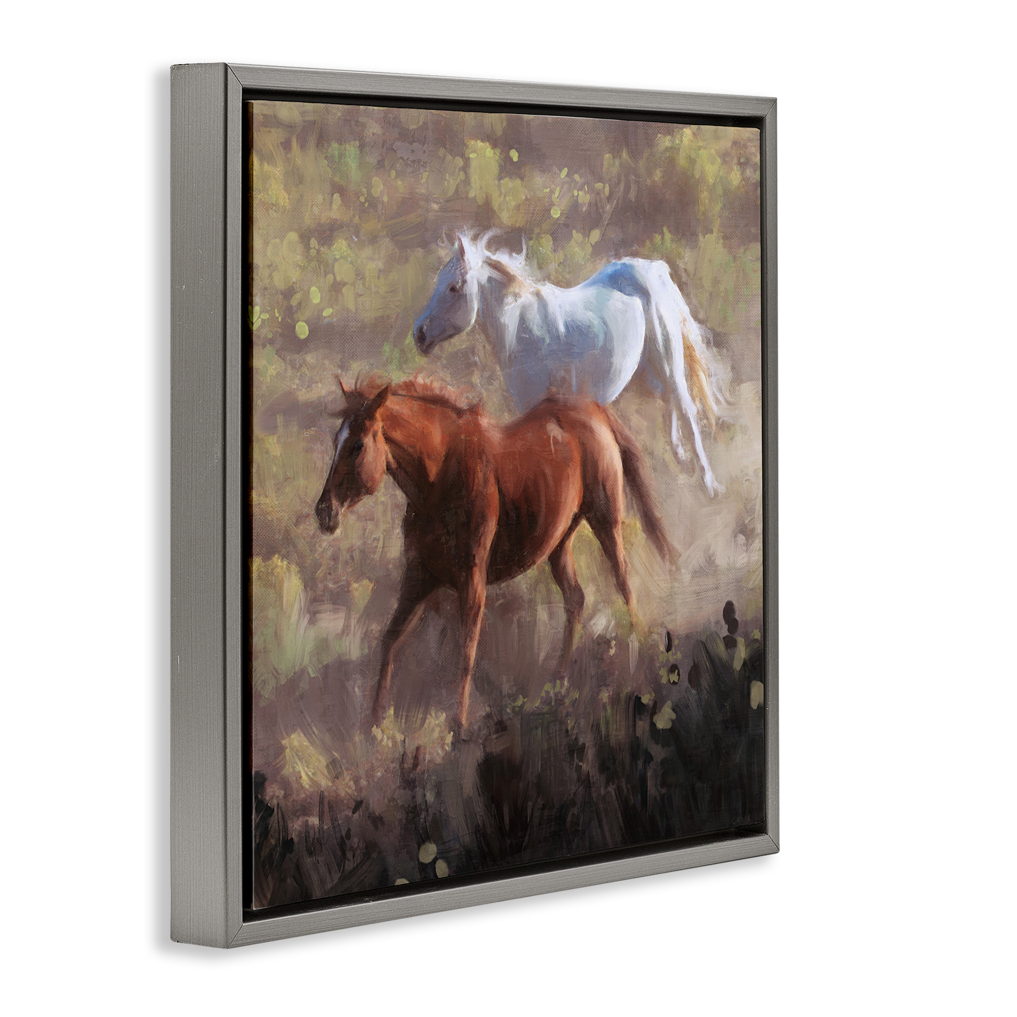 Stupell Industries Brown & White Wild Horses Animals & Insects Painting Gray Floater Framed Canvas Art Print Wall Art, 25 x 25