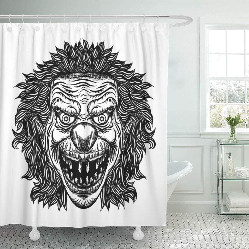 Atabie Black Creepy Evil Scary Clown Monster Big Nose Shower Curtain 66x72 Inch Com Atabie Black Creepy Evil Scary Clown, Scary Clown Shower Curtains