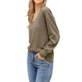 thumbnail image 4 of INSPIRE CHIC Women's Top Long Sleeve V Neck Lightweight Spring Fall Casual Tunic Tops M Brown, 4 of 6