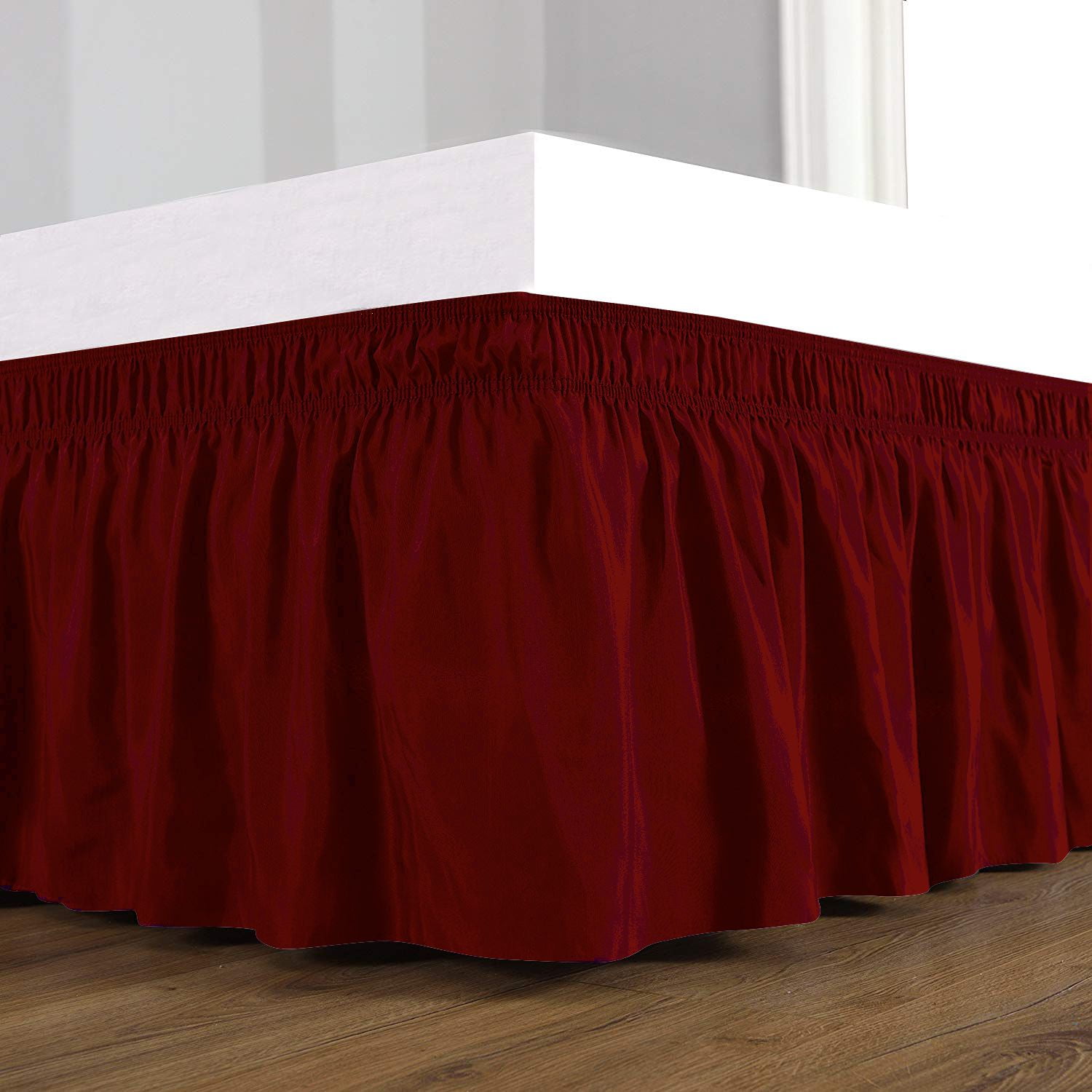 D.N.G. BEDDINGS 1 Piece Wrap Around Bed Skirt, 8 Inch Deep Pocket, 800 Thread Cotton 100% Egyptian Cotton, Twin Size (39" x 75") Inch, Solid Burgundy