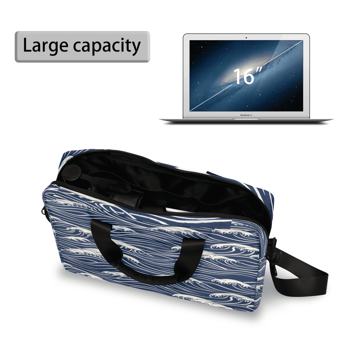Herdesigns Blue Sea Wave Laptop Bag for Women Men, Computer Case Briefcase Messenger Bags, 15-15.6 inch Laptop Sleeve Shoulder Bag