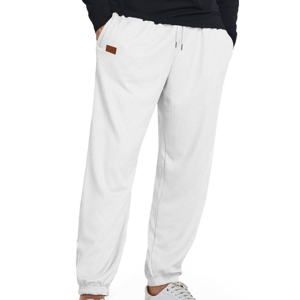 Pantalones largos para hombre, color liso, con bolsillo, cintura elástica, cordón ajustable, de poliéster