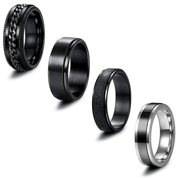 4 Pcs Stainless Steel Rings for Men Stainless Steel Rings Women Vintage Wide Rings Engagement Friendship Ring Rings with Chain Rings Rotatable Rings
