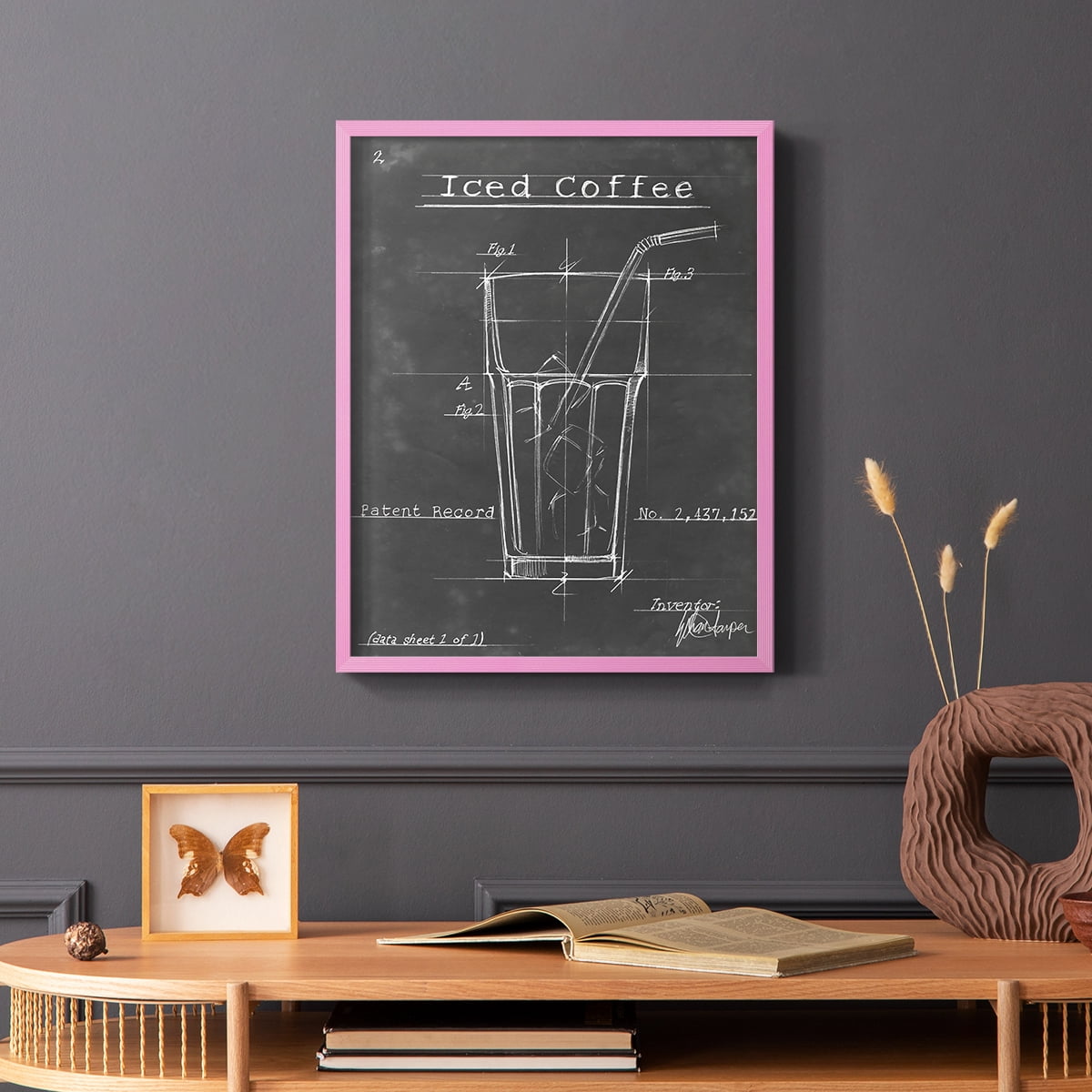 Morning Routine IV Framed Print in Pink Solid Wood Framed Print No Nail Hanging