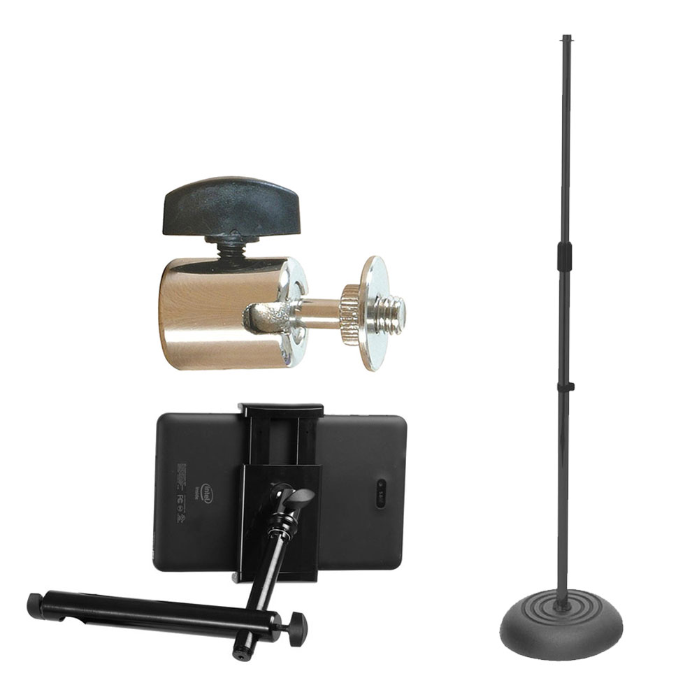 On Stage Round Base Mic Stand MS7201B + On Stage Ball Joint Adaptor
