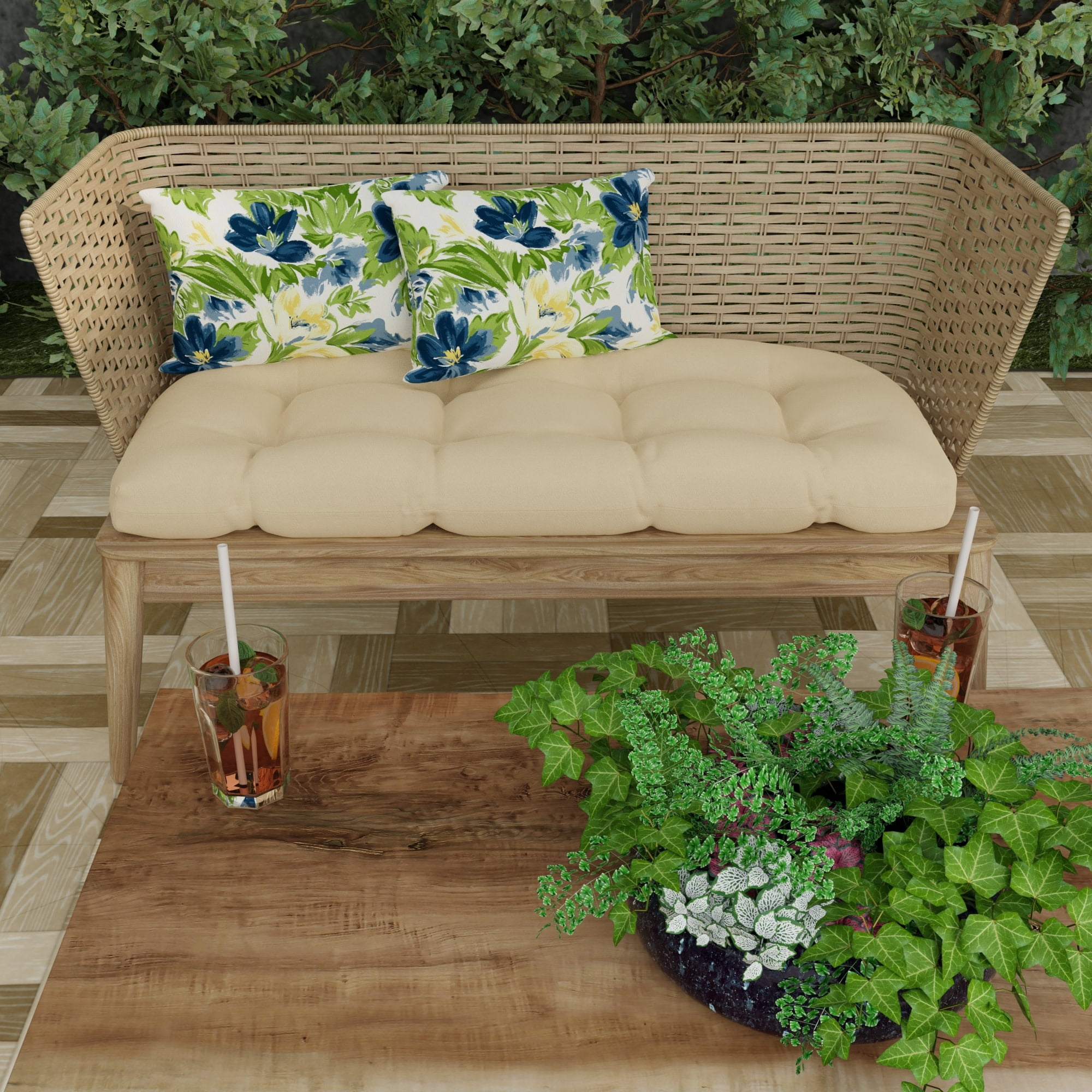 Jordan Manufacturing 12" x 18" Rebecca Asparagus Green Floral Rectangular Outdoor Lumbar Throw Pillow (2 Pack)